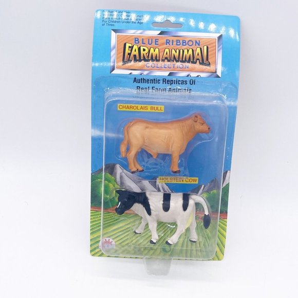 Blue Ribbon Farm Animal Collection Fun Rise Toy Set charolais bull Holstein Cow - Picture 9 of 10